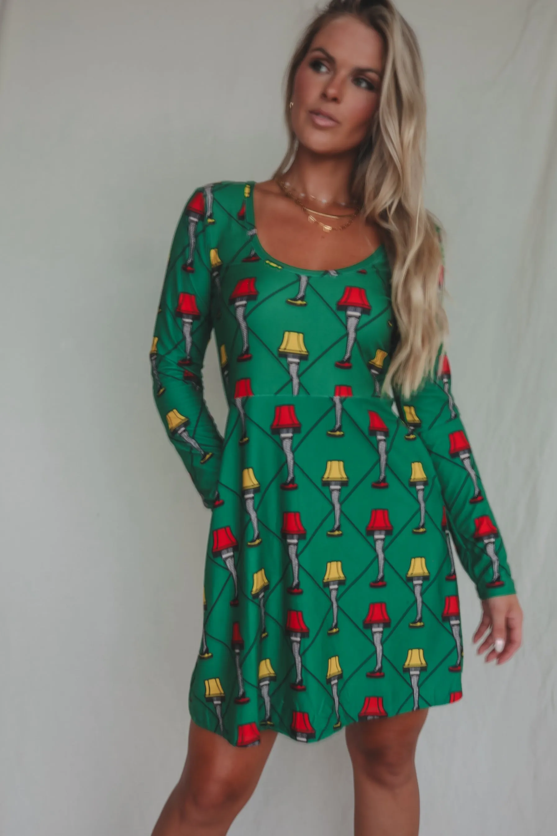 A Christmas Story Leg Lamp Long Sleeve Sweater Dress