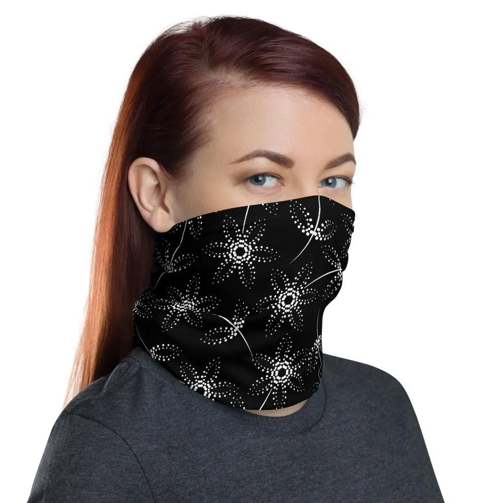 Abstract Black white flowers floral pattern Scarf tube mask Bandanna Neck gaiter cover face warmer, Yoga sports headband - US Fast Shipping