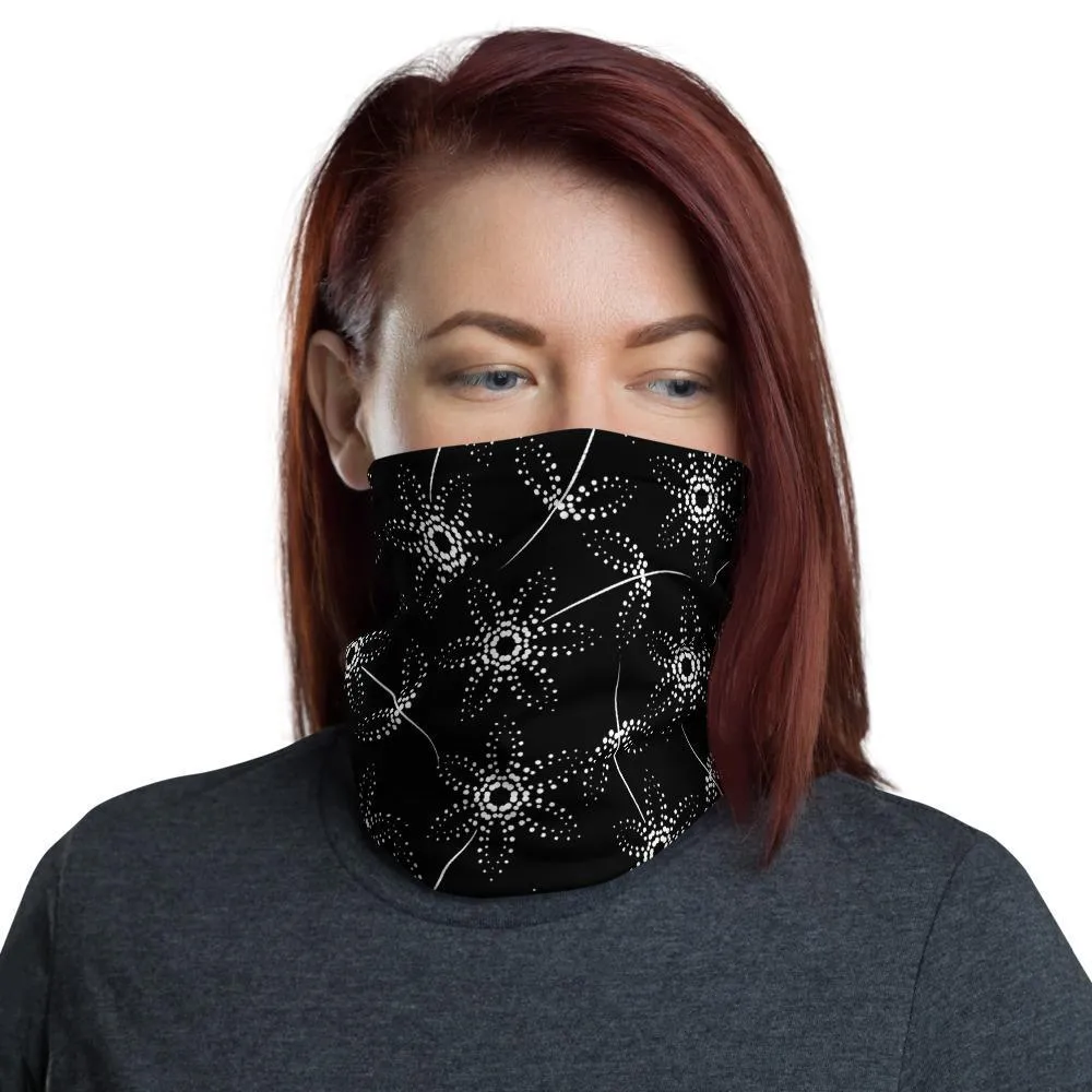 Abstract Black white flowers floral pattern Scarf tube mask Bandanna Neck gaiter cover face warmer, Yoga sports headband - US Fast Shipping