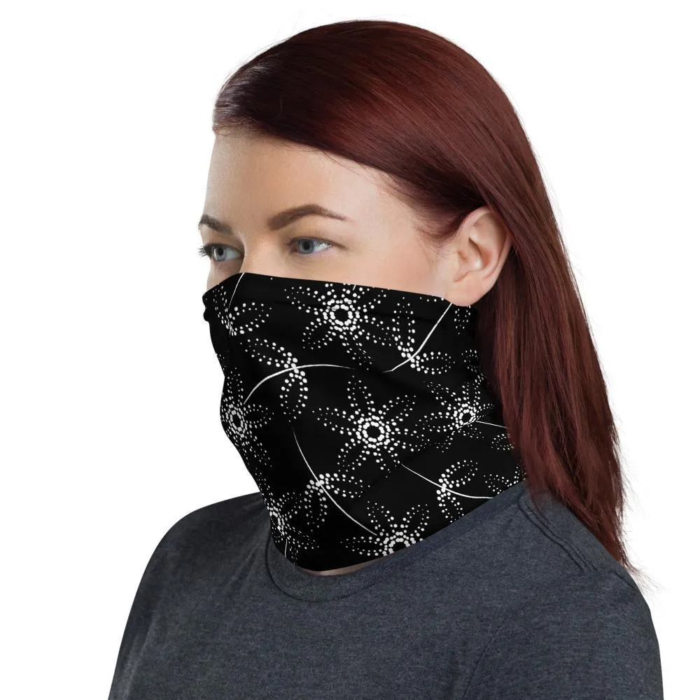 Abstract Black white flowers floral pattern Scarf tube mask Bandanna Neck gaiter cover face warmer, Yoga sports headband - US Fast Shipping