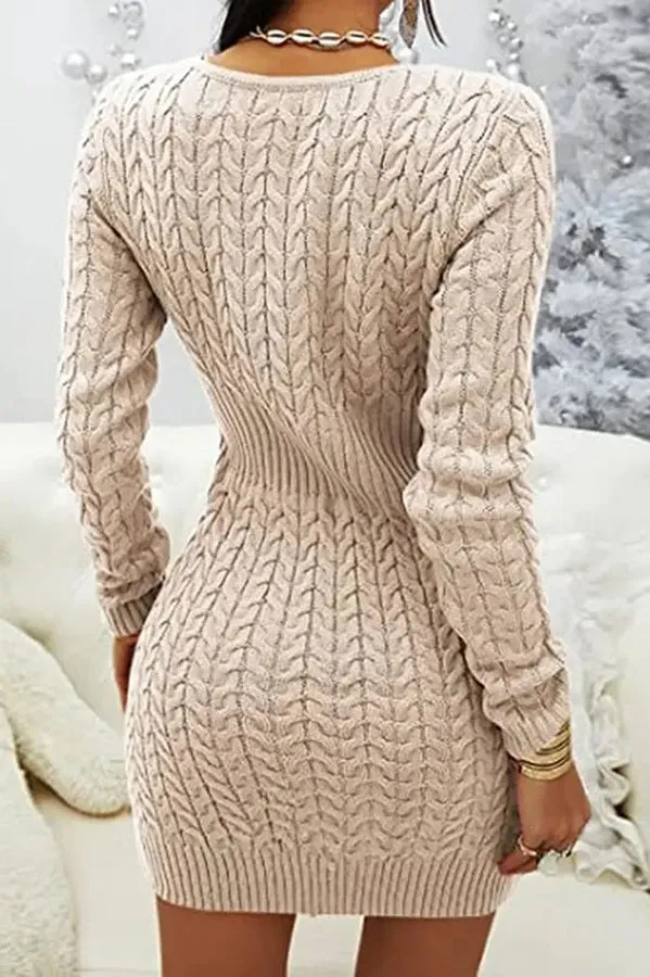 All Fall Things Cable Zipper Neck Knit Sweater Dress