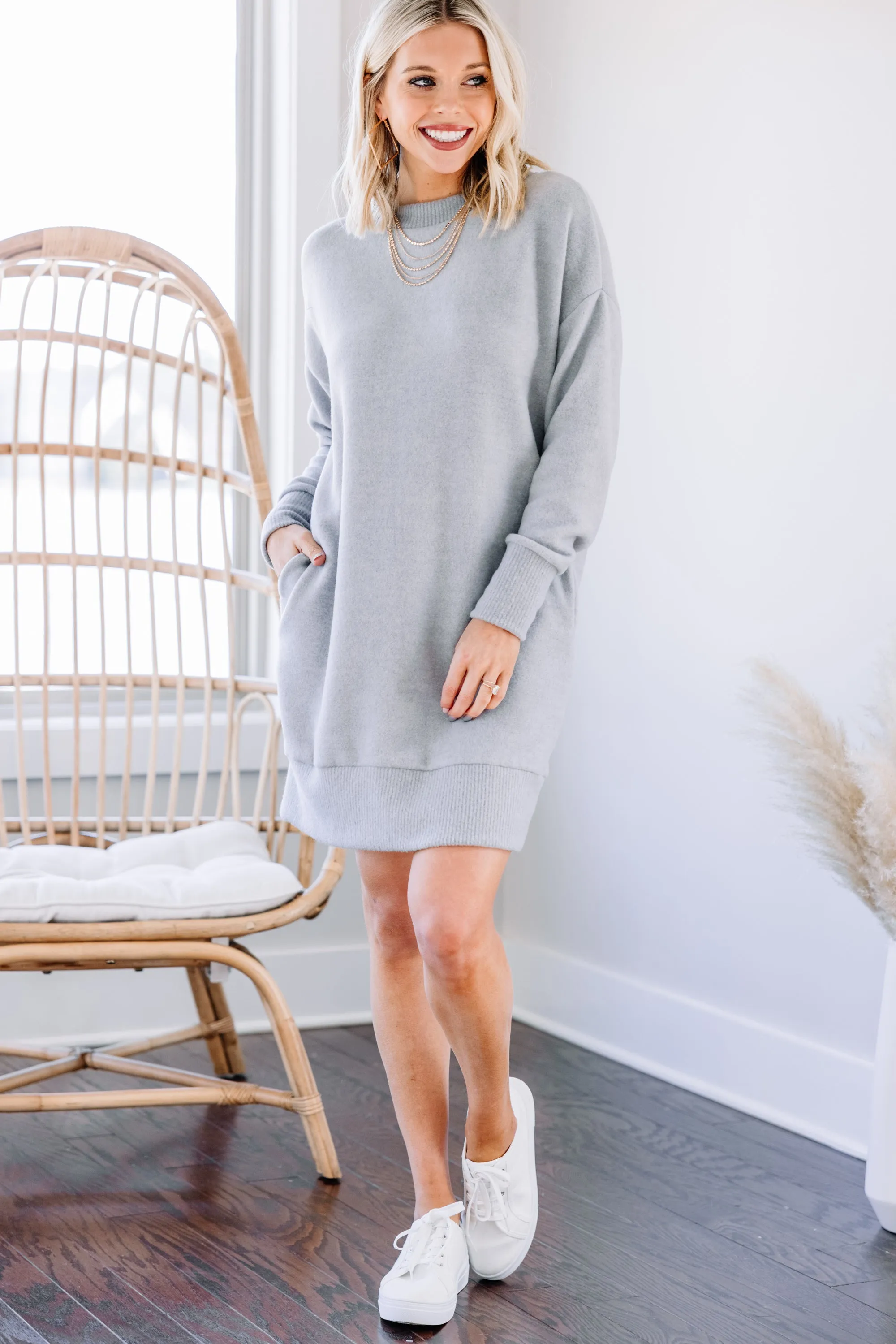 All For You Heather Gray Brushed Knit Dress