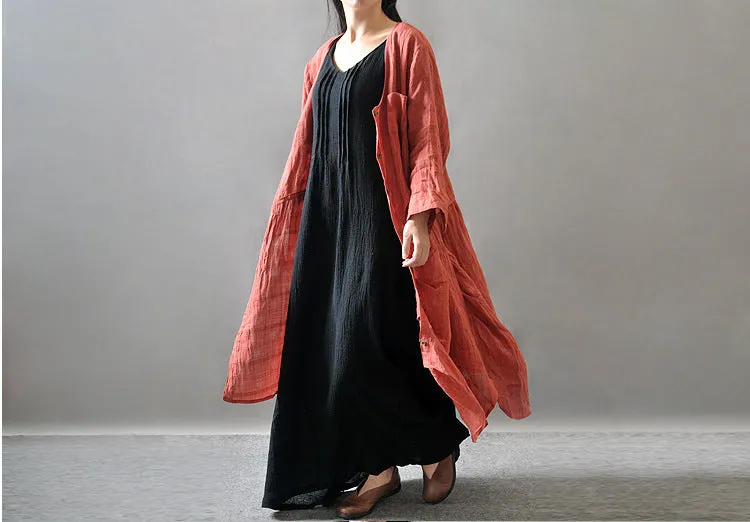 Artistic Texture Linen Robe Plus Size Dress