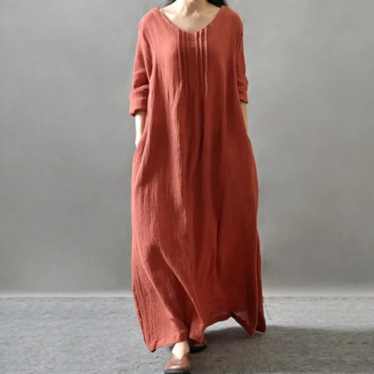 Artistic Texture Linen Robe Plus Size Dress