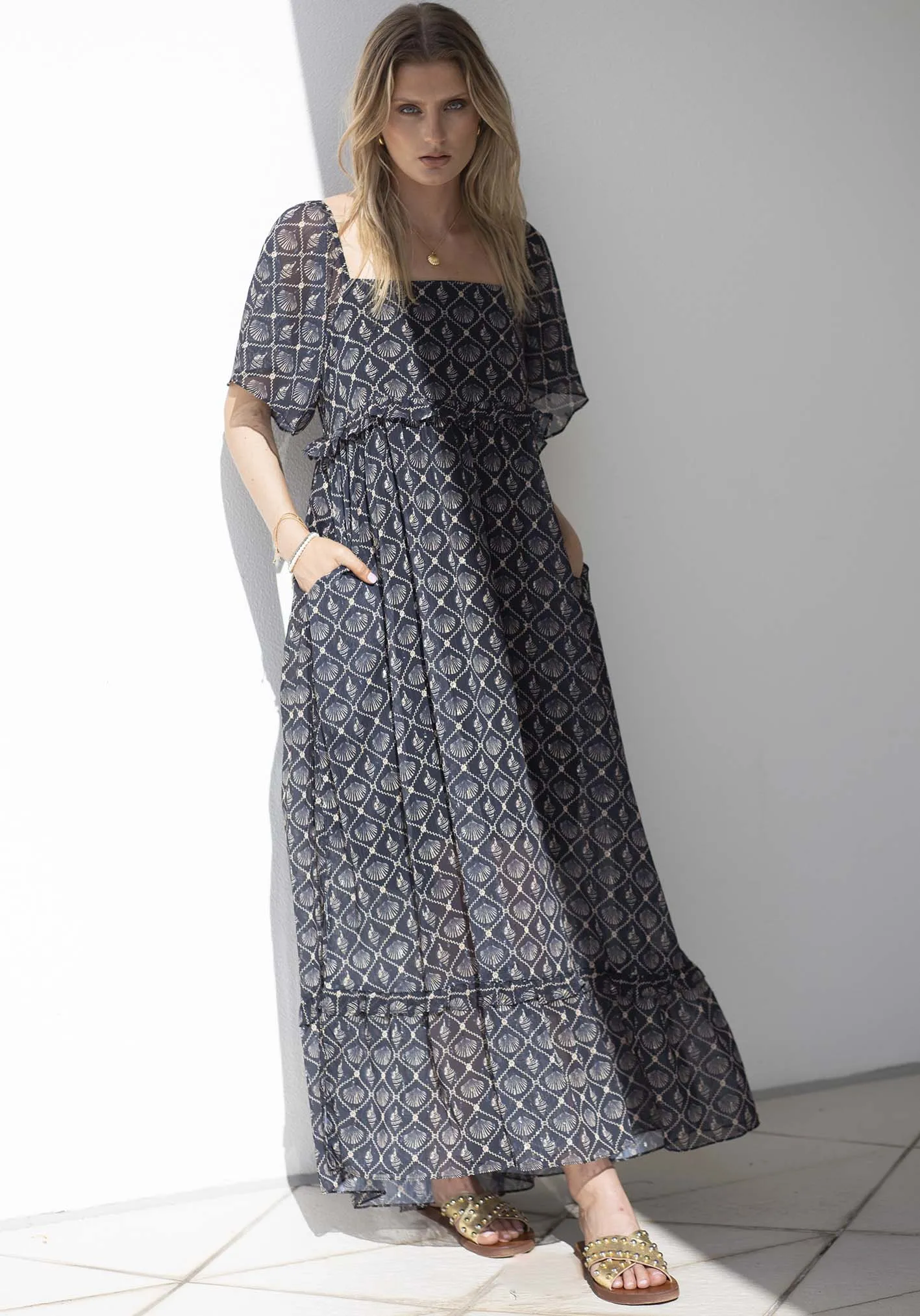 Atlantica Shell Maxi Dress with Sleeves