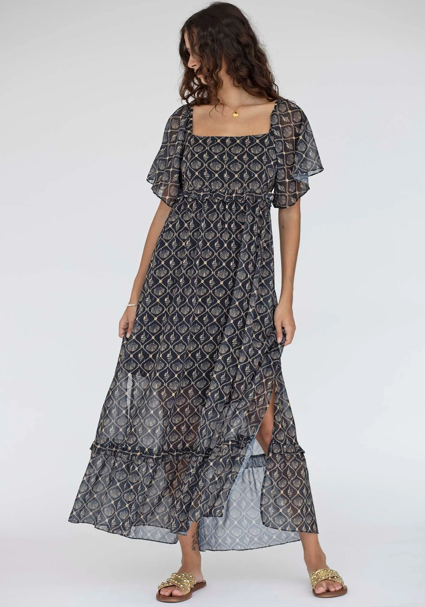 Atlantica Shell Maxi Dress with Sleeves