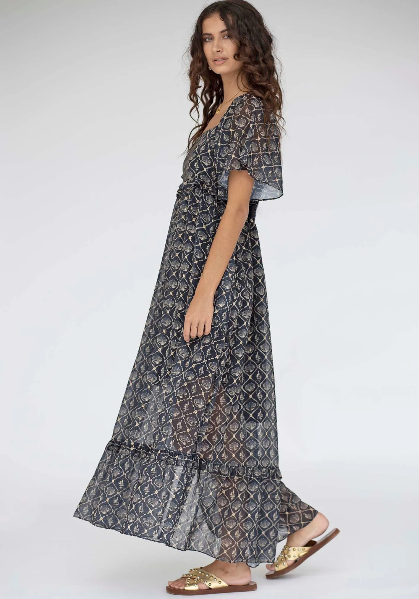 Atlantica Shell Maxi Dress with Sleeves