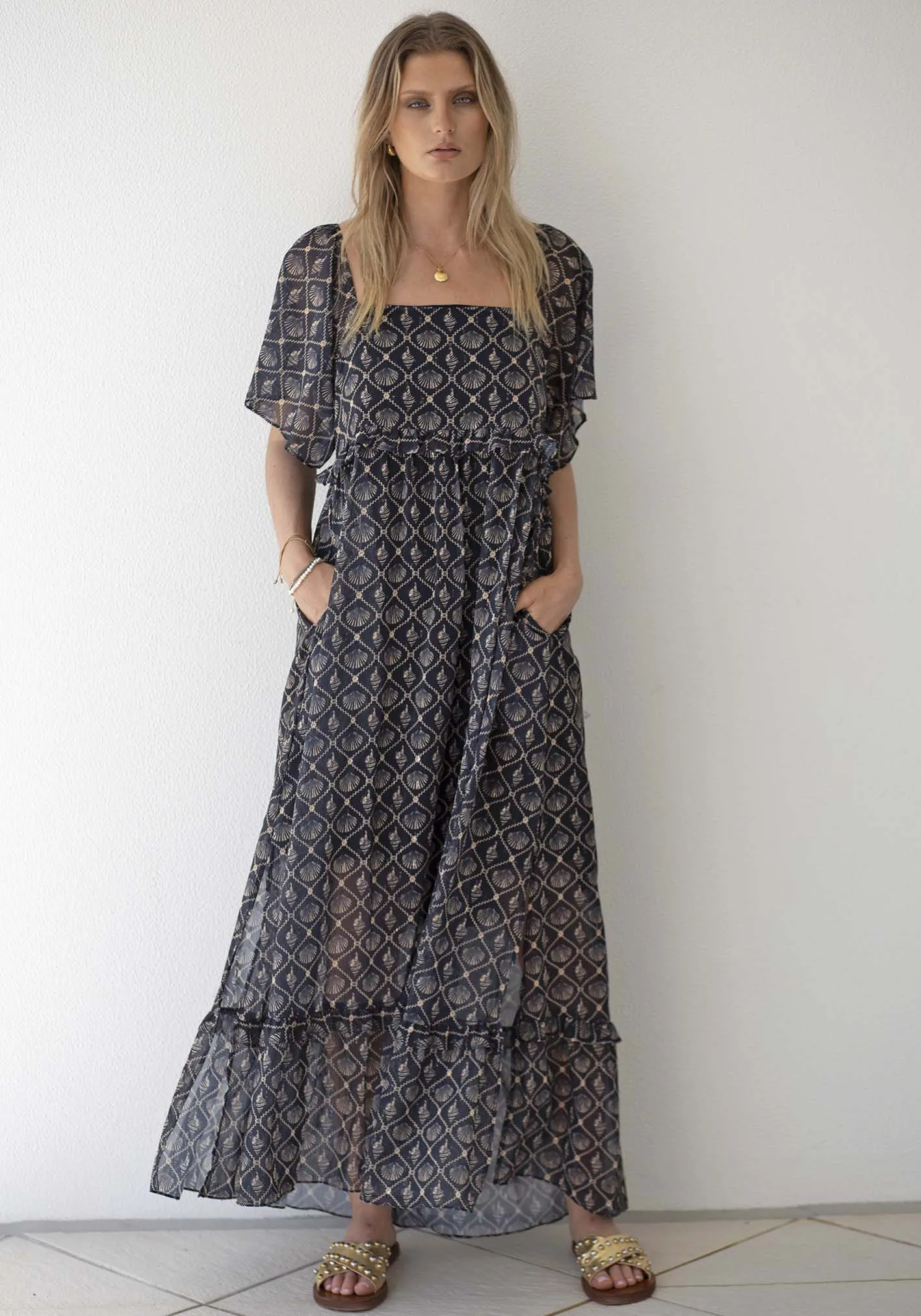 Atlantica Shell Maxi Dress with Sleeves