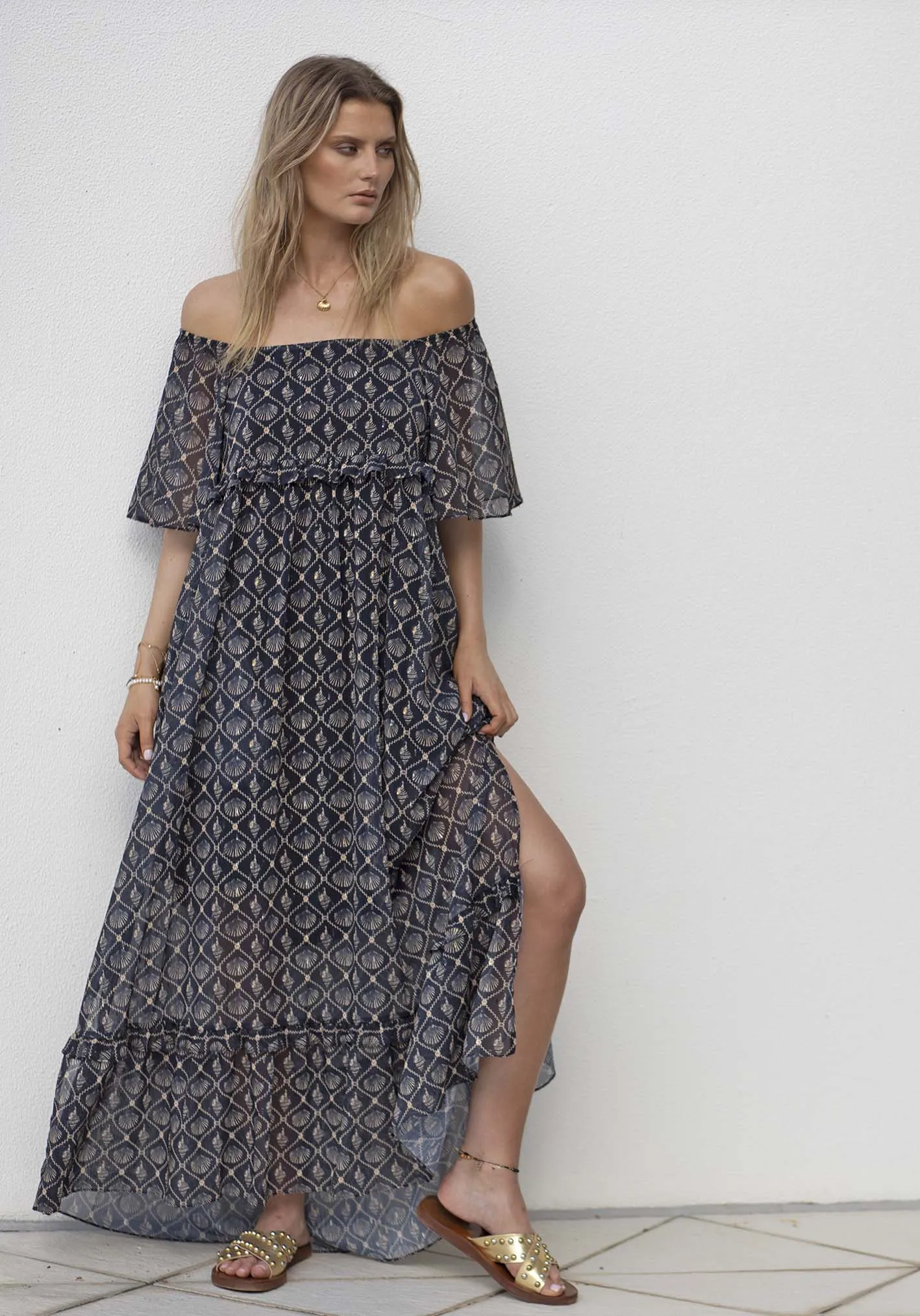 Atlantica Shell Maxi Dress with Sleeves