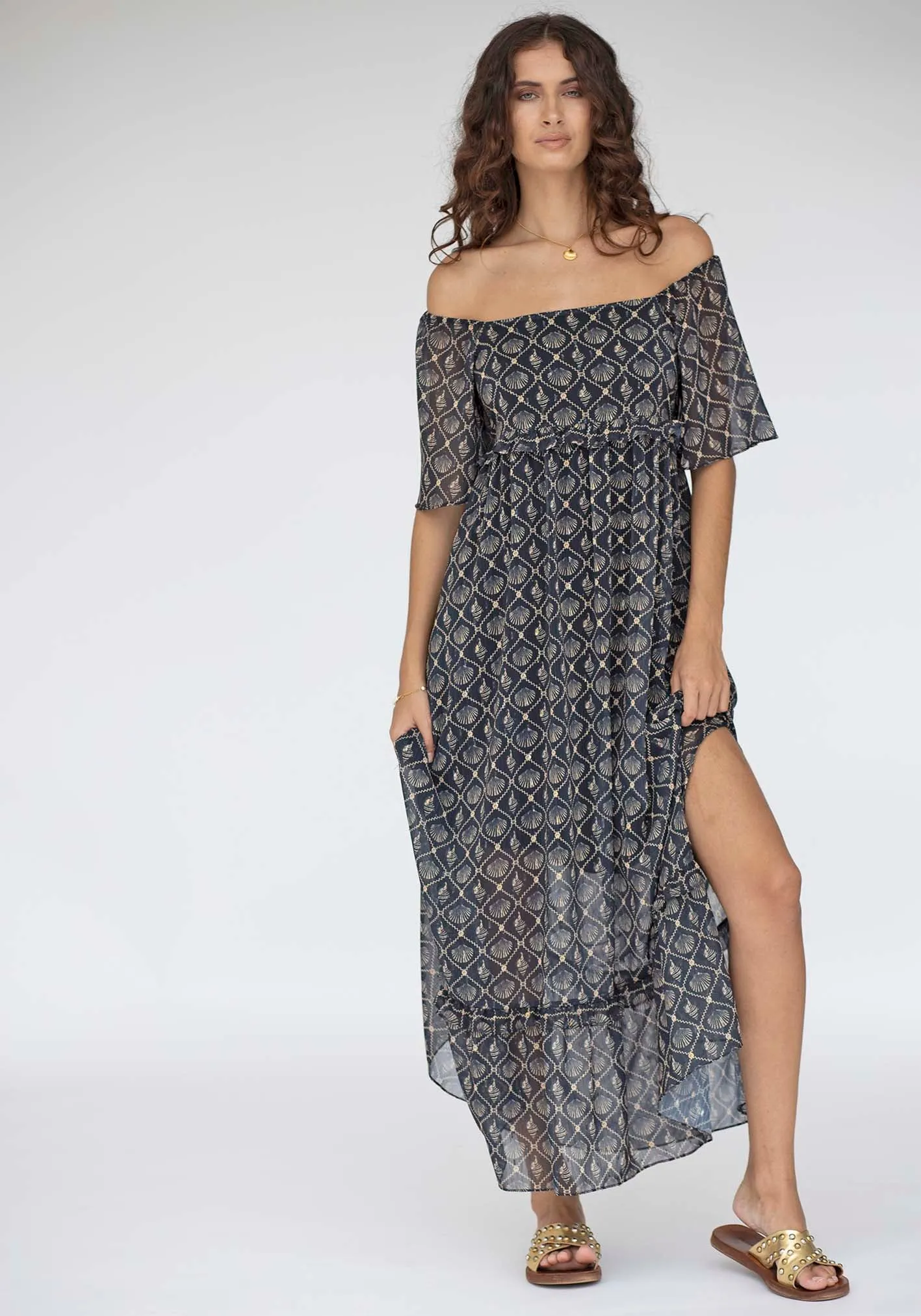 Atlantica Shell Maxi Dress with Sleeves