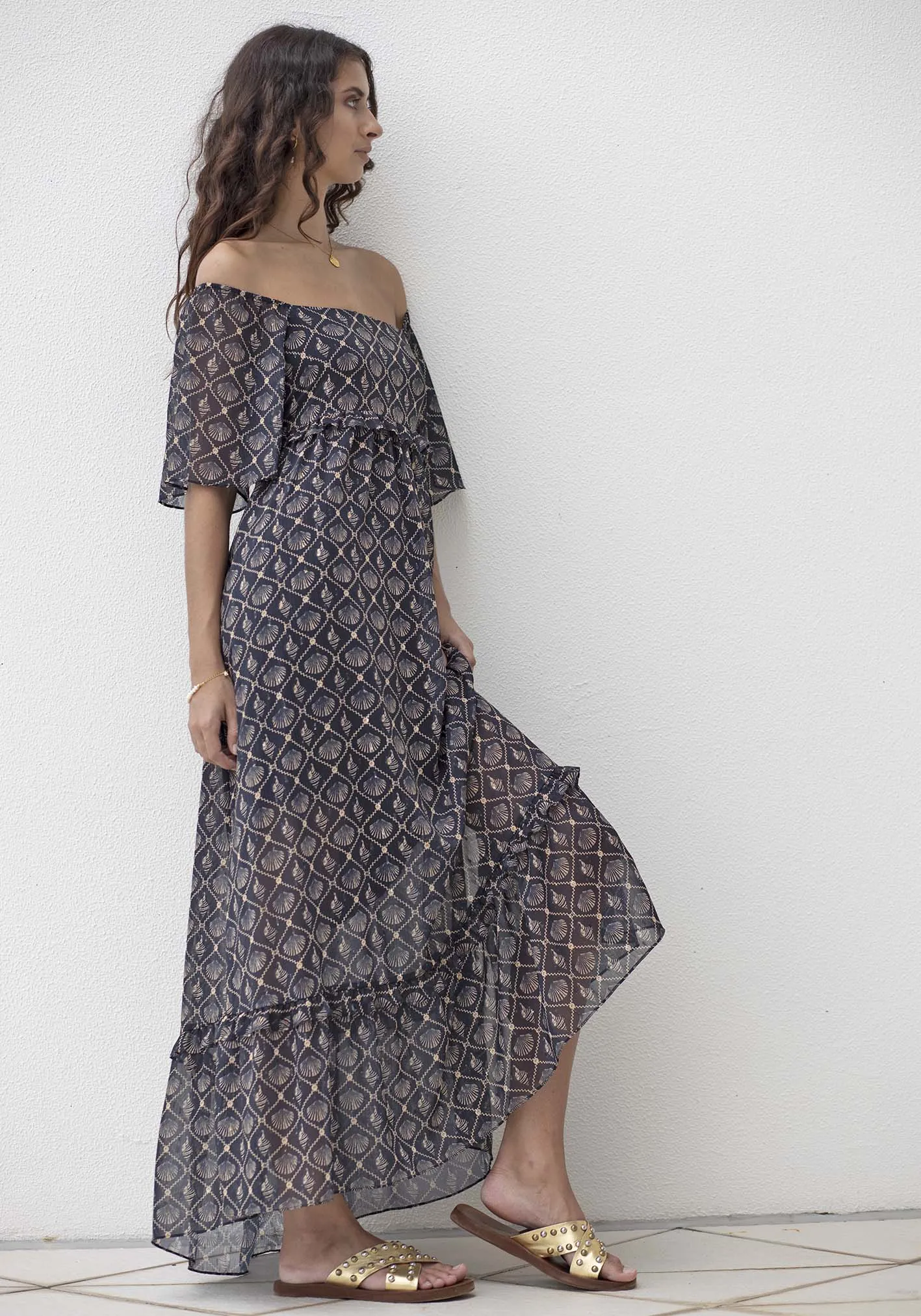 Atlantica Shell Maxi Dress with Sleeves