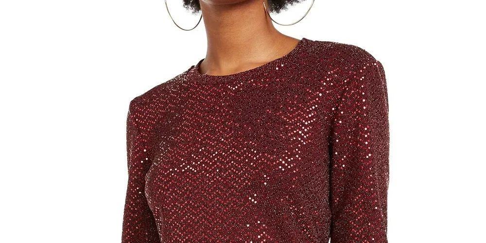 B Darlin Juniors' Sequined Bodycon Dress Burgundy