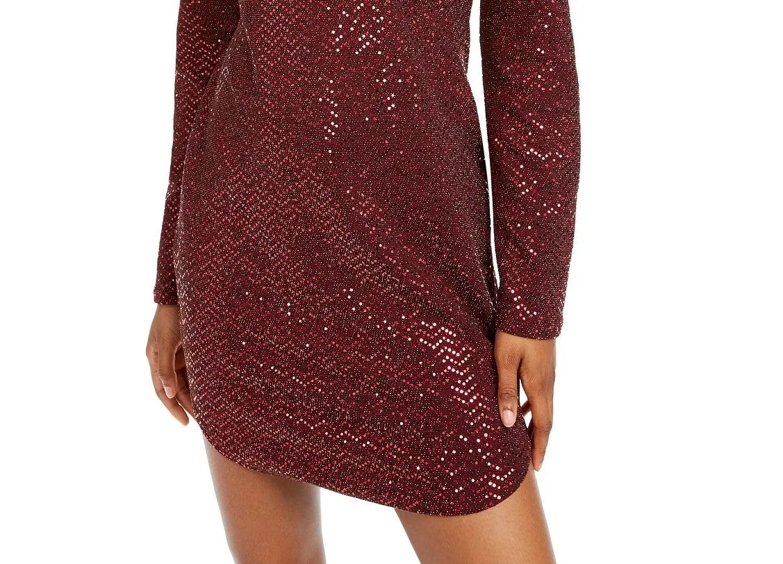 B Darlin Juniors' Sequined Bodycon Dress Burgundy