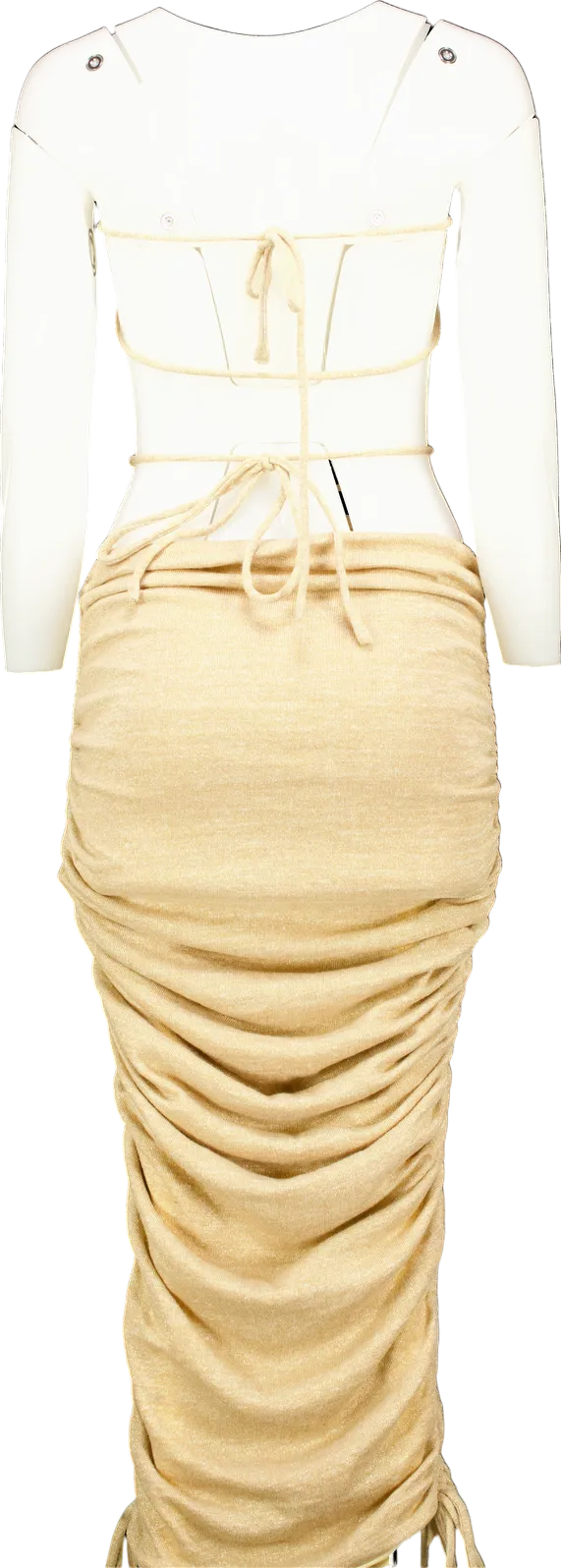 Baby Boo Gold Metallic Ruched Maxi Dress UK M