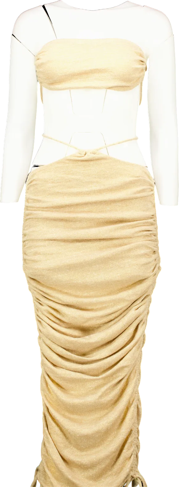 Baby Boo Gold Metallic Ruched Maxi Dress UK M