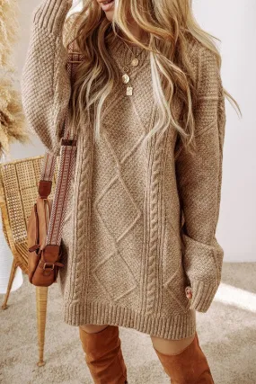 Be Inspired - Parchment Cable Knit Drop Shoulder Loose Fit Sweater Dress