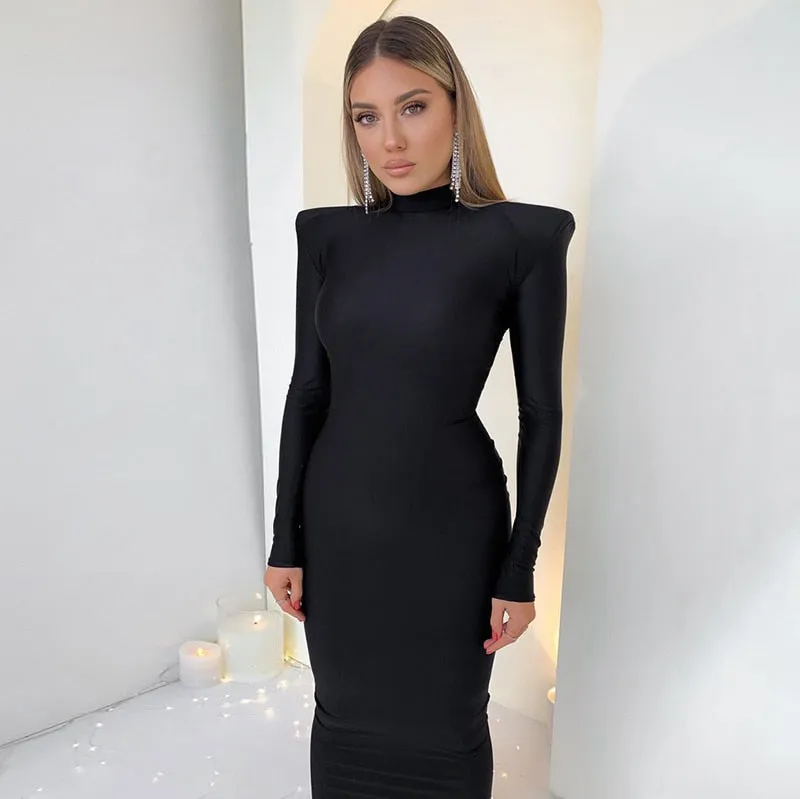 BerriesJam - 2024 Shoulder Padded Long Sleeve Bodycon Dress