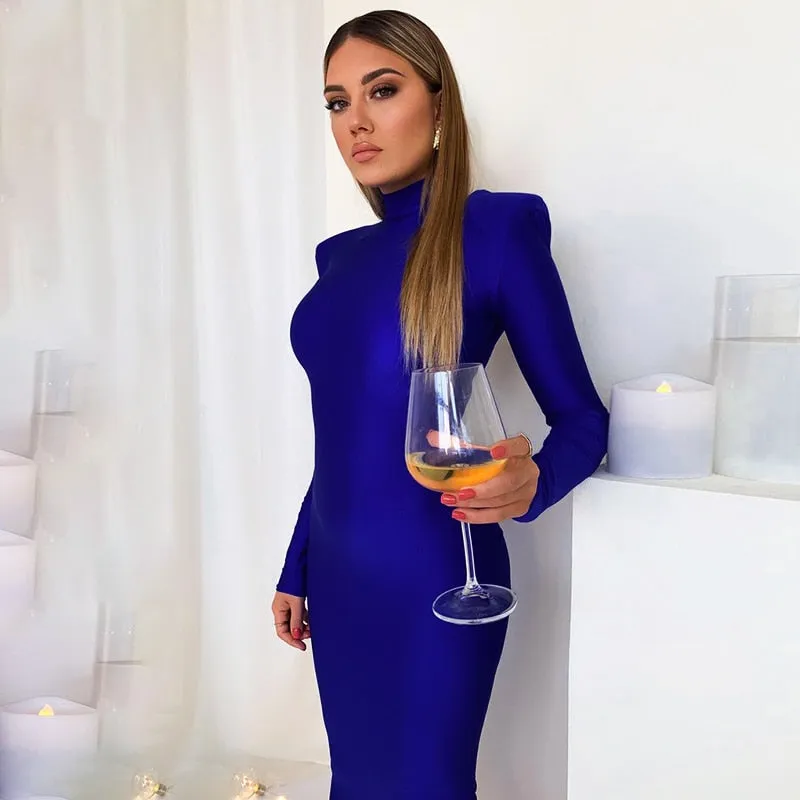 BerriesJam - 2024 Shoulder Padded Long Sleeve Bodycon Dress