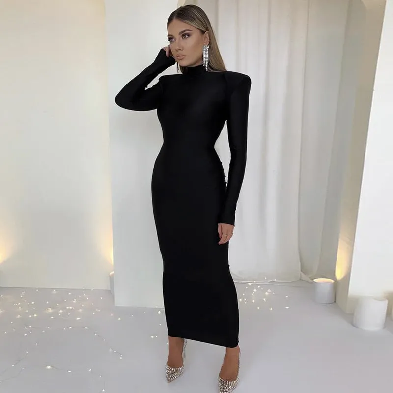 BerriesJam - 2024 Shoulder Padded Long Sleeve Bodycon Dress