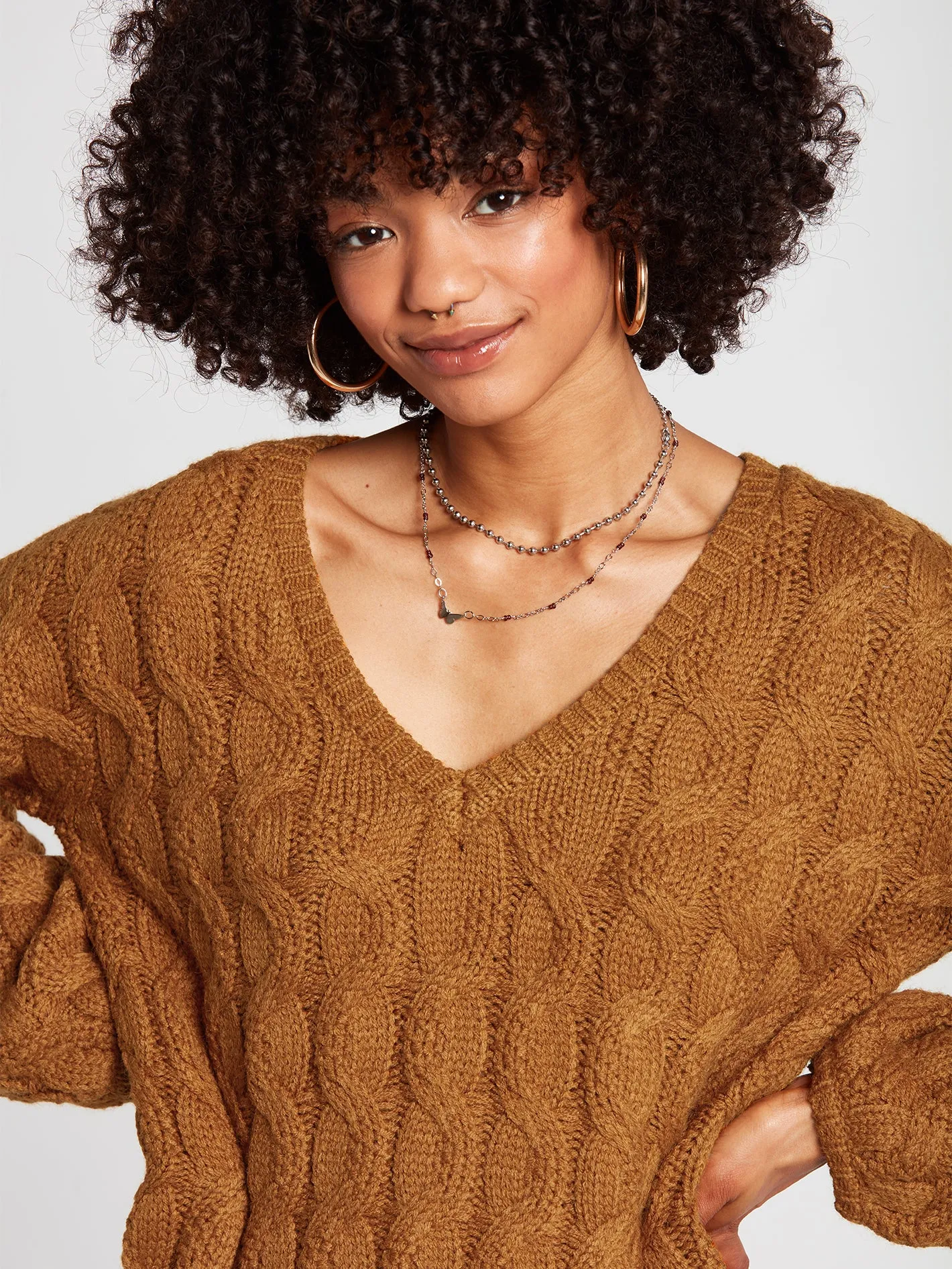 Bingable Cable Knit Sweater - Bronze