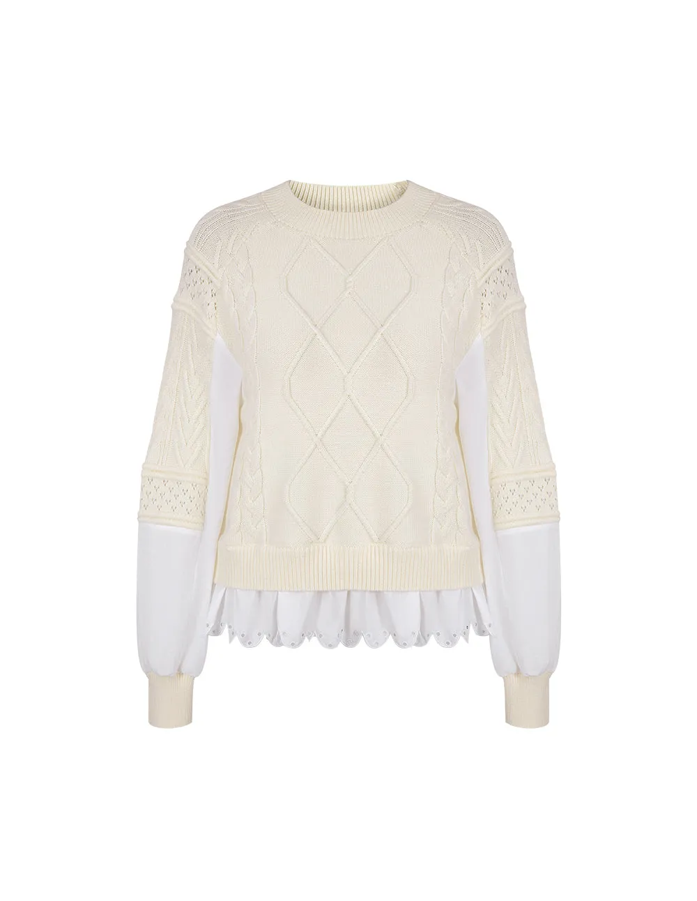 BORA AKSU Wool Embroidered Trim Fake Two-Piece Pullover