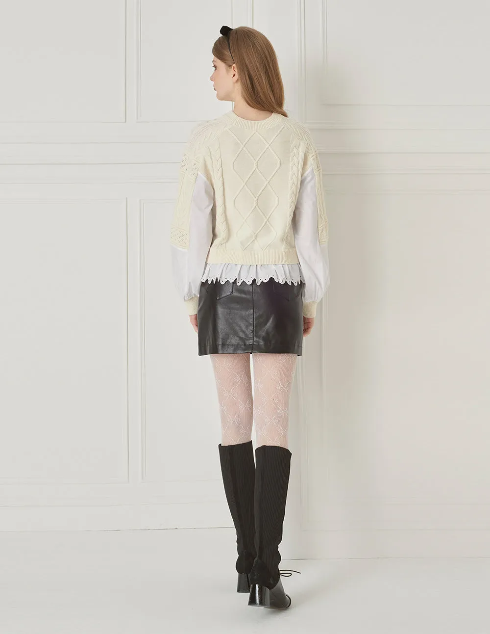 BORA AKSU Wool Embroidered Trim Fake Two-Piece Pullover