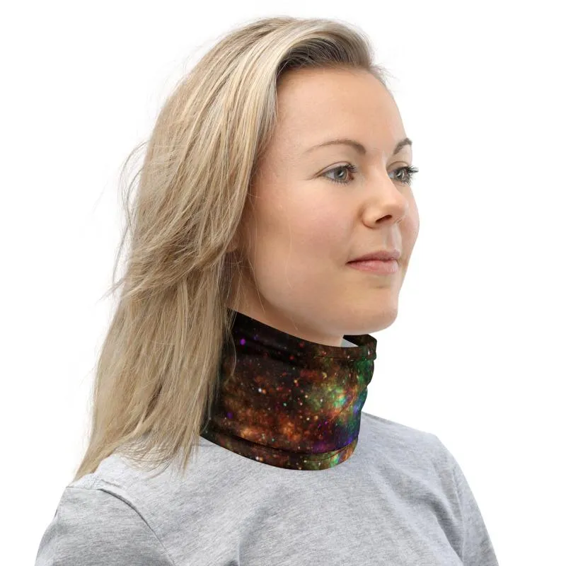 Bright galaxy, Abstract blue, green and orange sparkles Neck Gaiter, Headwear, Headband, Bandana, Balaclava, Beanie, Wristband, Hairband - US Fast Shipping