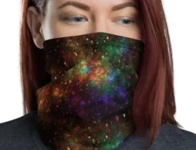 Bright galaxy, Abstract blue, green and orange sparkles Neck Gaiter, Headwear, Headband, Bandana, Balaclava, Beanie, Wristband, Hairband - US Fast Shipping