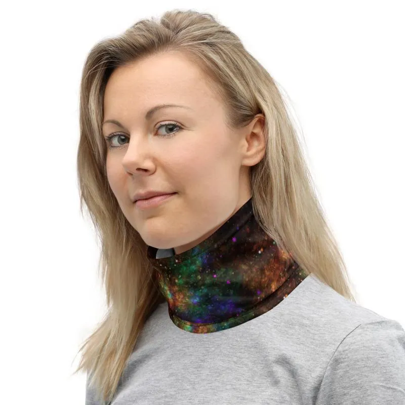 Bright galaxy, Abstract blue, green and orange sparkles Neck Gaiter, Headwear, Headband, Bandana, Balaclava, Beanie, Wristband, Hairband - US Fast Shipping