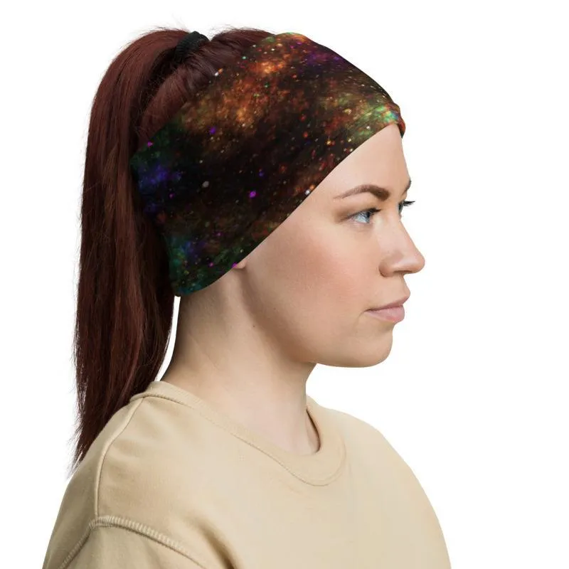 Bright galaxy, Abstract blue, green and orange sparkles Neck Gaiter, Headwear, Headband, Bandana, Balaclava, Beanie, Wristband, Hairband - US Fast Shipping