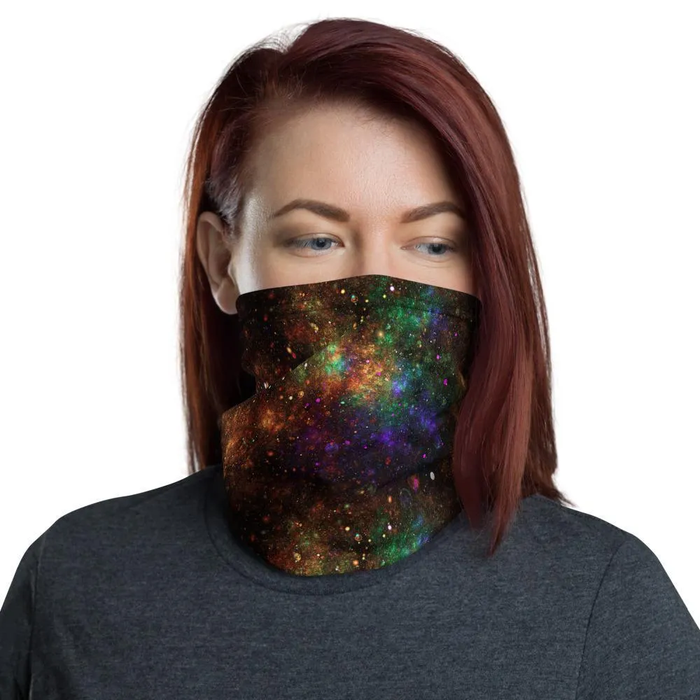 Bright galaxy, Abstract blue, green and orange sparkles Neck Gaiter, Headwear, Headband, Bandana, Balaclava, Beanie, Wristband, Hairband - US Fast Shipping