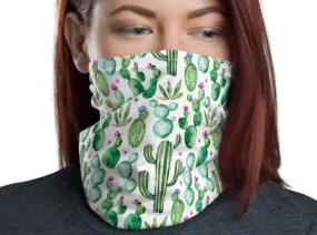 Cactus plants and purple flowers print pattern neck gaiter scarf design, reusable washable fabric tube face mask Gift for women - US Fast Shipping