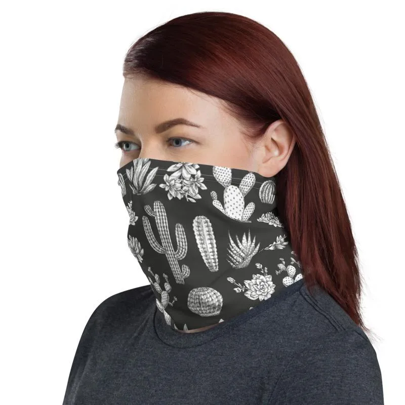 Cactus seamless white pattern mask Face cover, Neck Gaiter, Headwear, Headband Bandana Balaclava Beanie Wristband, Head wrap Shield covering