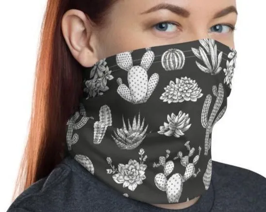 Cactus seamless white pattern mask Face cover, Neck Gaiter, Headwear, Headband Bandana Balaclava Beanie Wristband, Head wrap Shield covering