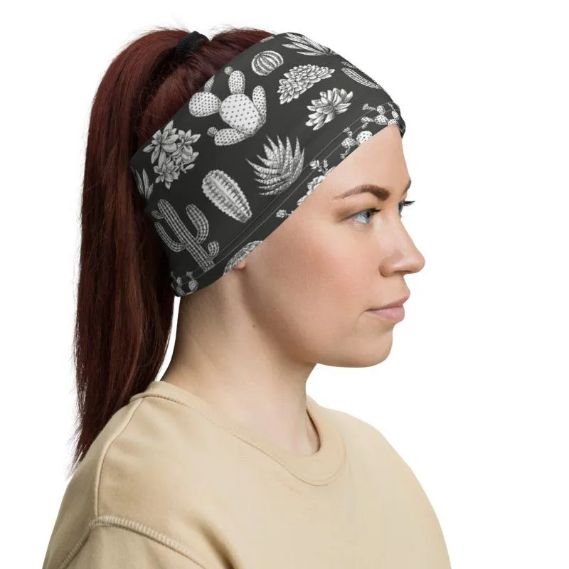 Cactus seamless white pattern mask Face cover, Neck Gaiter, Headwear, Headband Bandana Balaclava Beanie Wristband, Head wrap Shield covering