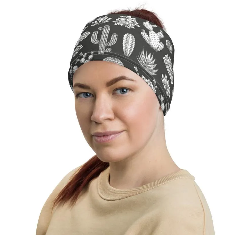 Cactus seamless white pattern mask Face cover, Neck Gaiter, Headwear, Headband Bandana Balaclava Beanie Wristband, Head wrap Shield covering