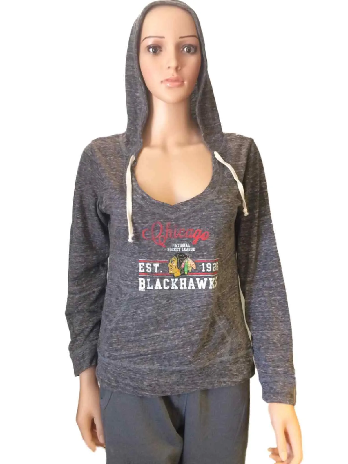 Chicago Blackhawks SAAG Women Gray Lightweight Pullover Hoodie Sweatshirt