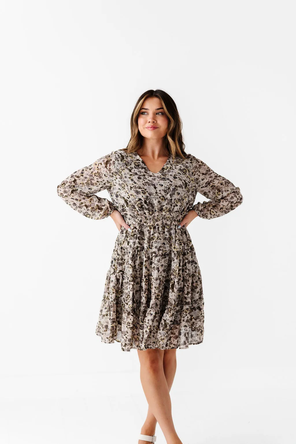 Clove Floral Tiered Dress in Olive