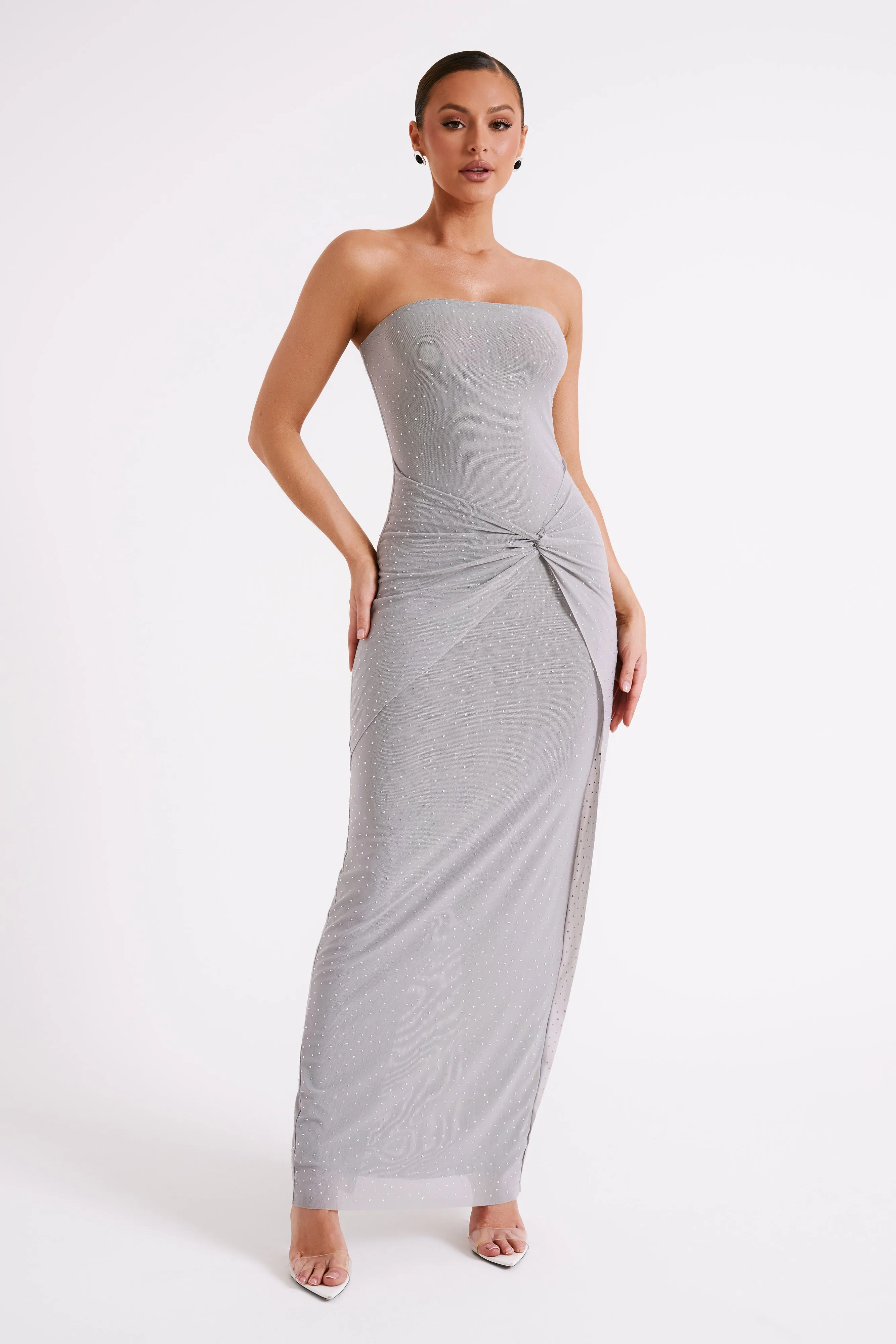 Crishelle Hot Fix Mesh Maxi Dress - Gunmetal