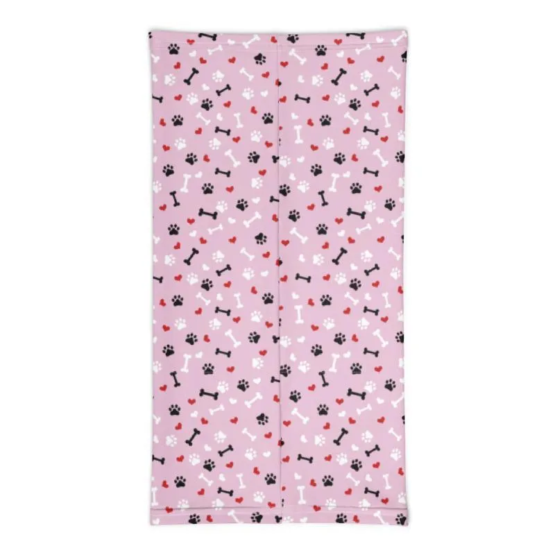 Cute Fashion Neck Gaiter mask, Pink Love paw Dog heart Print, Reusable Face cover Washable Breathable beanie wristband hood shield covering - US Fast Shipping