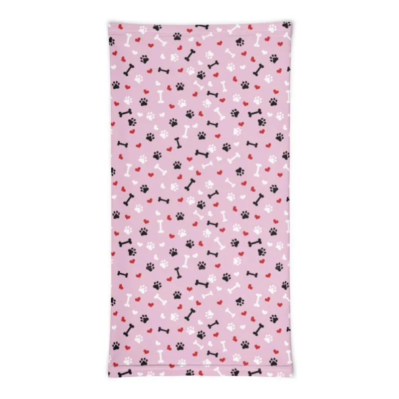 Cute Fashion Neck Gaiter mask, Pink Love paw Dog heart Print, Reusable Face cover Washable Breathable beanie wristband hood shield covering - US Fast Shipping