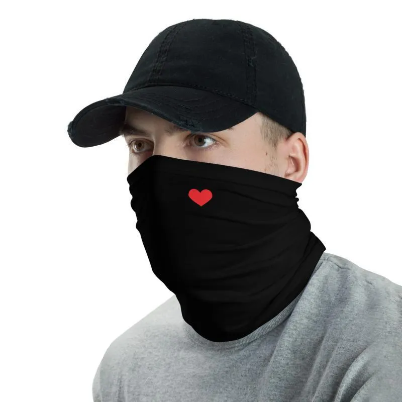 Cute love red heart black pattern Face cover, women Adult Neck Gaiter Scarf, Head wear Washable mask Bandanna Balaclava - US Fast Shipping