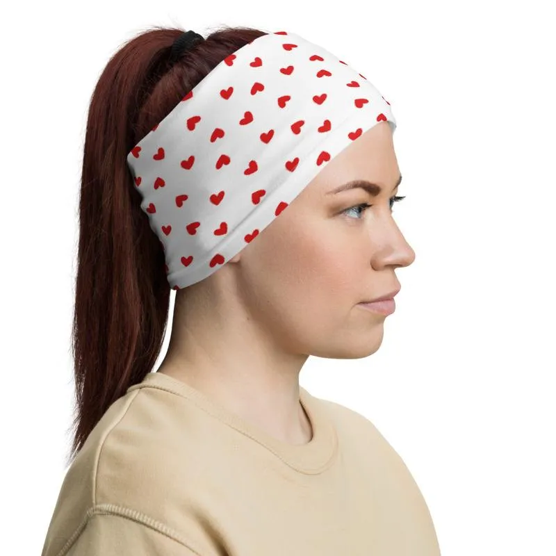 Cute small red hearts love pattern mask Face cover, Neck Gaiter scarf, Bandana, Balaclava, Wristband, Hairband, Hood, Head wrap made in US