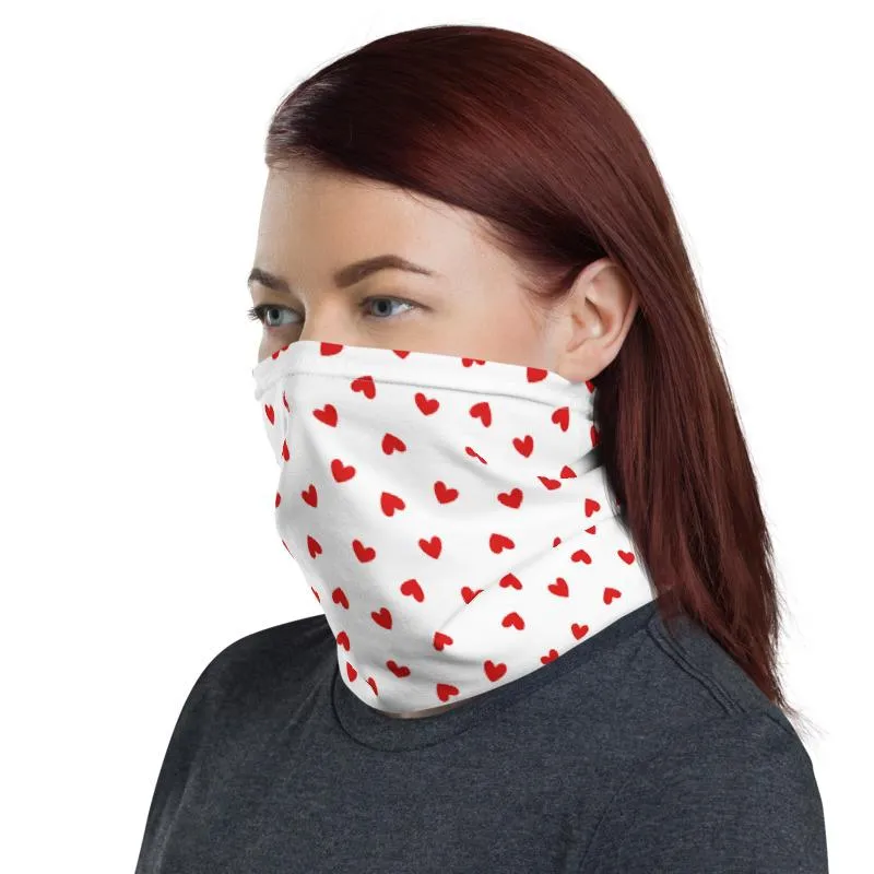 Cute small red hearts love pattern mask Face cover, Neck Gaiter scarf, Bandana, Balaclava, Wristband, Hairband, Hood, Head wrap made in US