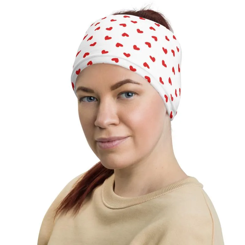 Cute small red hearts love pattern mask Face cover, Neck Gaiter scarf, Bandana, Balaclava, Wristband, Hairband, Hood, Head wrap made in US