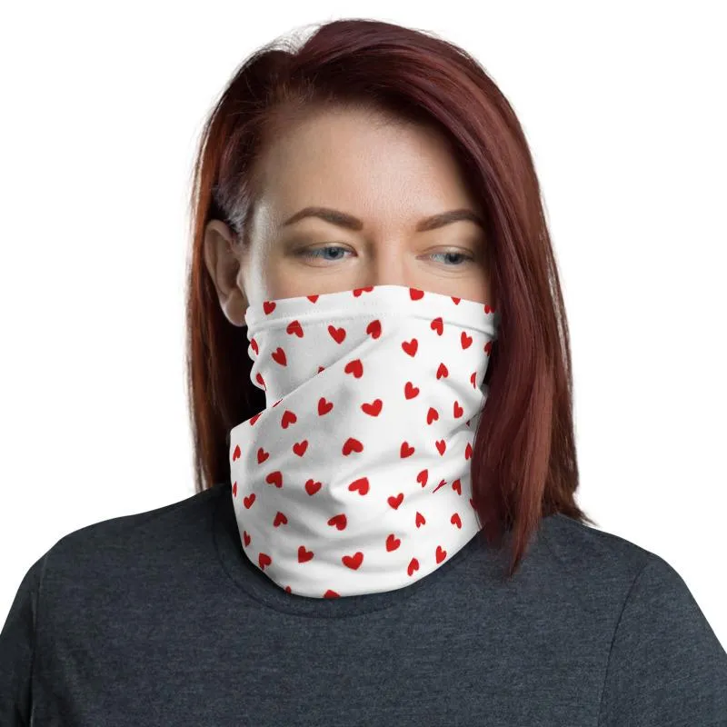 Cute small red hearts love pattern mask Face cover, Neck Gaiter scarf, Bandana, Balaclava, Wristband, Hairband, Hood, Head wrap made in US