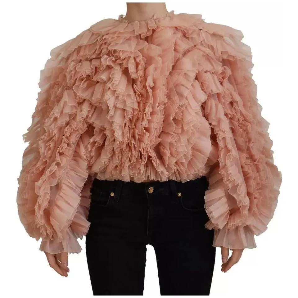 Dolce & Gabbana Pink Ruffles Long Sleeves Pullover Sweater