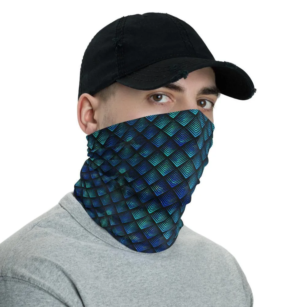 Dragon Geometric diamond Scales blue Unisex Men women Neck Gaiter face cover scarf, Headband warmer & Rave Mask Bandana  - US Fast Shipping