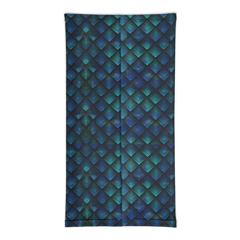 Dragon Geometric diamond Scales blue Unisex Men women Neck Gaiter face cover scarf, Headband warmer & Rave Mask Bandana  - US Fast Shipping