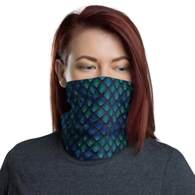 Dragon Geometric diamond Scales blue Unisex Men women Neck Gaiter face cover scarf, Headband warmer & Rave Mask Bandana  - US Fast Shipping